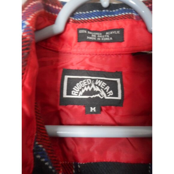 Vintage Sz M blue black Red Plaid long sleeve button front Shirt Rugged Wear - Picture 2 of 4